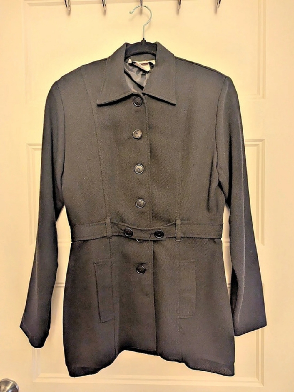 Jacques Rohan Black Belted Trench Coat Size Small